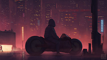 Cyber City Bike Man, artist, artwork, artstation HD wallpaper