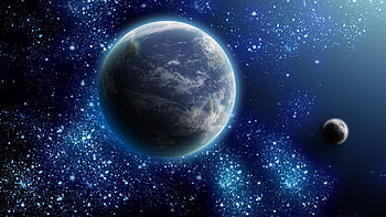 Earth and moon surrounded by stars HD wallpaper
