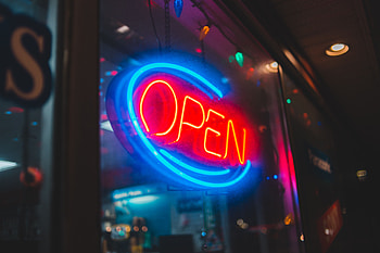 Words, Neon, Glow, Sign, Signboard, Open, It's Open HD wallpaper
