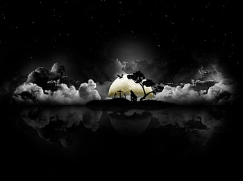 Mysterious cemetery in dark, night, cemetery, moon, trees, dark HD wallpaper