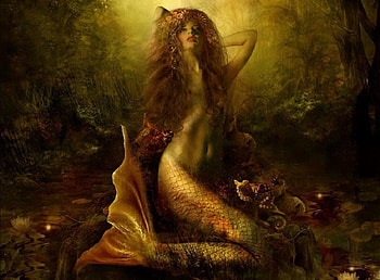 Mermaid Of The Lake, mermaid, fantasy, beautiful, forest, lake HD wallpaper