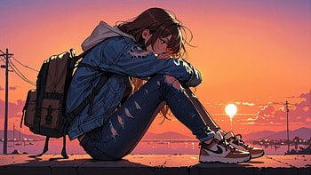 Anime School Girl Sitting Alone At Roadside, anime-girl, alone, artist, artwork, art, digital-art, ai, deviantart HD wallpaper