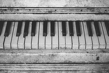 Black and white close-up of vintage piano keys, showcasing musical nostalgia. HD wallpaper