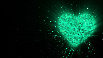 Subscription Library Abstract looped animated background: Rotating luminous 3d emerald heart formed pieces and cubes of green HD wallpaper