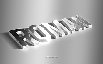 Roman, silver 3d art, gray background, with names, Roman name, Roman greeting card, 3d art, with Roman name HD wallpaper