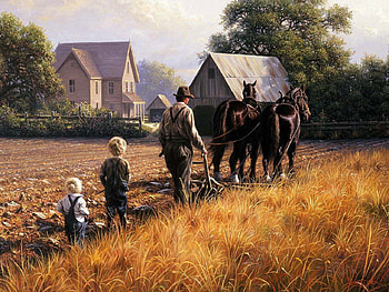 in his steps, plow, children, house, memories HD wallpaper