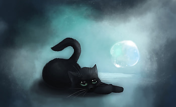 Black kitten playing with soap bubbles, blue, black, fantasy, art, pisici, vanillakeyblade, bubble, cat HD wallpaper