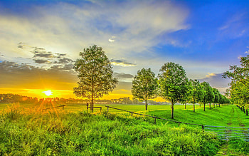 Green valley, Sunrises HD wallpaper