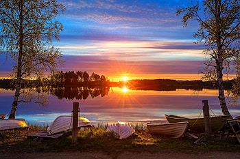 Follow the Sunset, lakes, graphy, attractions in dreams, sunsets, waterscapes, boats, sky, nature HD wallpaper