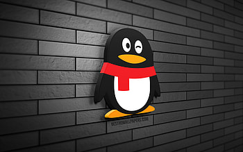 QQ 3D logo, , gray brickwall, creative, social networks, QQ logo, 3D art, QQ HD wallpaper