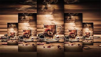Blooming tea, relax, tea, drink, collage HD wallpaper