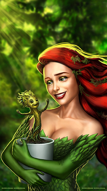 Poison Ivy and Groot,, plant, Groot, movie, crossover HD phone wallpaper