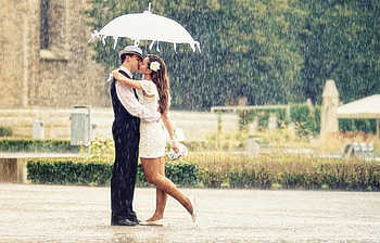 Rainy, MAN, UMBRELLA, KISS, WOMAN HD wallpaper