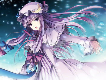 Patchouli Knowledge, anime, touhou, girl, long hair, hat HD wallpaper