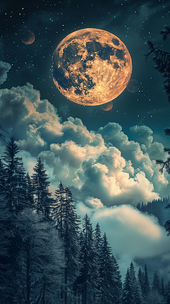 Majestic Moonlit Forest, moon HD phone wallpaper