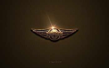 Morgan golden logo, artwork, brown metal background, Morgan emblem, Morgan logo, brands, Morgan HD wallpaper