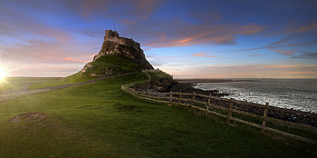 Landscape, coast, castle, wooden fence HD wallpaper