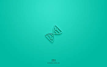 DNA 3d icon, turquoise background, 3d symbols, DNA, science icons, 3d icons, DNA sign, science 3d icons HD wallpaper