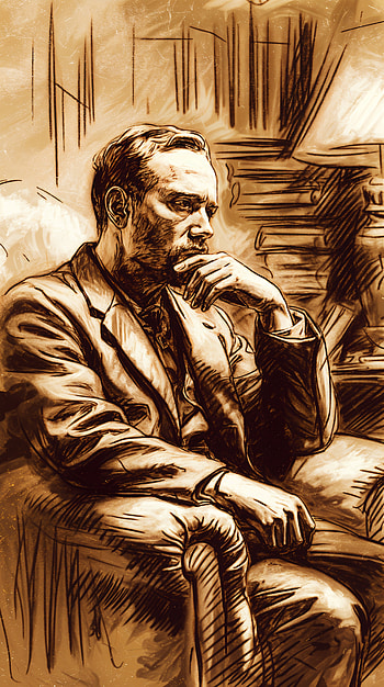 Contemplative Moments: A Thoughtful , portrait, man, vintage, illustration HD phone wallpaper