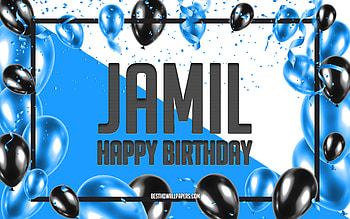 Happy Birtay Jamil, Birtay Balloons Background, Jamil, with names, Jamil Happy Birtay, Blue Balloons Birtay Background, Jamil Birtay HD wallpaper