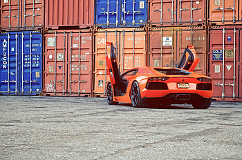 Lamborghini, Cars, Back View, Rear View, Door, Doors, Aventador, Containers, Guillotine HD wallpaper