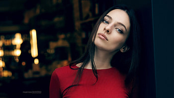 Girl In Red Looking At Viewer, girls, model, red-dress HD wallpaper