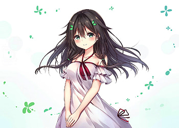 Cute, anime girl, green eyes, original HD wallpaper