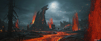 Epic Fantasy Battle: Lava and Flames, fantasy, battle HD wallpaper