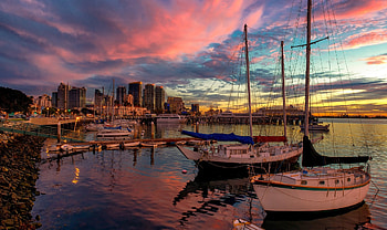 Boats at Night, Boat, Night, Town, Sky HD wallpaper