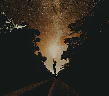 Silhouette, night, sky, starry sky, nature HD wallpaper
