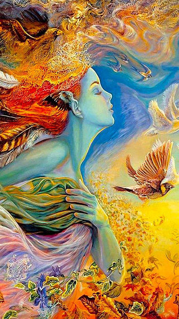 Josephine Wall Painting, mystical, colorful, painting, fantasy, woman HD phone wallpaper