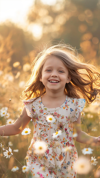 Joyful Summer Bliss - Child in Floral Dress, smiling, floral dress, summer dress HD phone wallpaper