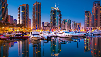 Dubai Marina, Skyscrapers, Modern architecture, Boats HD wallpaper