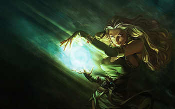 Sorceress, spell, magic, fantasy, green, girl, witch HD wallpaper