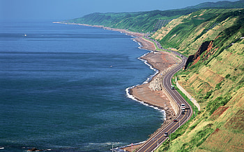Landscape, Roads, Mountains, Sea HD wallpaper