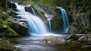 Elbe River Waterfall, Czech Republic, trees, cascades, water, rocks, stones HD wallpaper