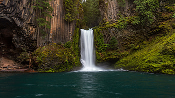 Waterfall, graphy, teal, fall, rocks, dark, green, , nature, water HD wallpaper