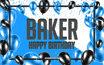 Happy Birtay Baker, Birtay Balloons Background, Baker, with names, Baker Happy Birtay, Blue Balloons Birtay Background, Baker Birtay HD wallpaper