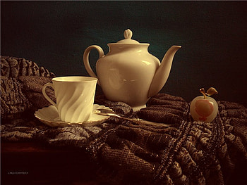still life 1, composition, art , still life, table, abstract, cup, nice, teapot HD wallpaper