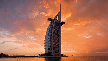 Architecture, hotel, Sunset, Burj Al Arab HD wallpaper
