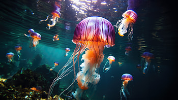Jellyfish World, jellyfish, underwater, animals, graphy, behance HD wallpaper