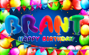 Happy Birtay Brant, , colorful balloon frame, Brant name, blue background, Brant Happy Birtay, Brant Birtay, popular german male names, Birtay concept, Brant HD wallpaper