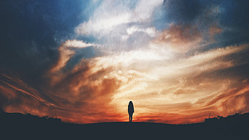Alone, lost, explorer, sunset, girl, silhouette HD wallpaper