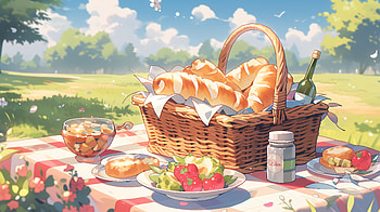 Sunny Picnic Basket Feast HD wallpaper