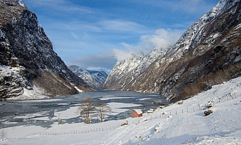 Winter in the fjords, Frosty tranquility, Magical snowy landscapes, Frozen beauty HD wallpaper