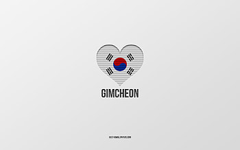 I Love Gimcheon, South Korean cities, Day of Gimcheon, gray background, Gimcheon, South Korea, South Korean flag heart, favorite cities, Love Gimcheon HD wallpaper