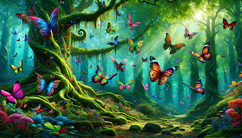 Coulorful Fantasy Butterfly Forest, oil painting HD wallpaper
