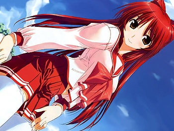 RedheadLookingDown, blue, sexy, anime, red, other, sky, girl, hair HD wallpaper