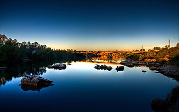 Cities, Trees, Grass, Sky, Summer, Lake, Bridge HD wallpaper