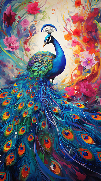 Colorful Peacock Art , Animal, peacock, colorful, feather, flower HD phone wallpaper